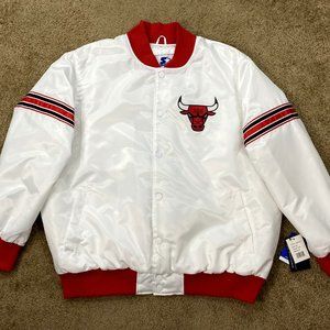 CHICAGO BULLS Starter Snap Down Jacket WHITE 3X